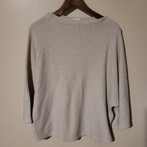 Chicos Silver and Cream Sparkly Slit Neck 3.4 Sleeve Top SZ 3 (XL)